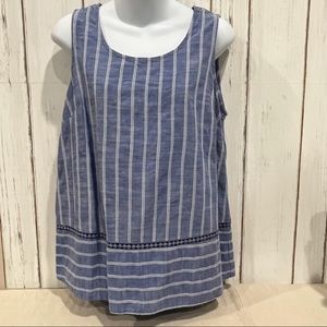 NWT St John’s Bay Sleeveless Hazy Blue White Stripes Top, Sz Sm